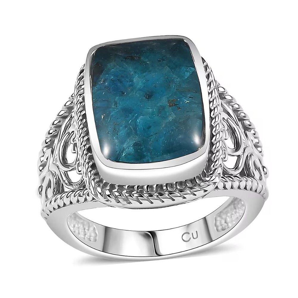 Neon Apatite Genuine Gemstone Fancy Ring in Platinum Over Copper with Magnet S8